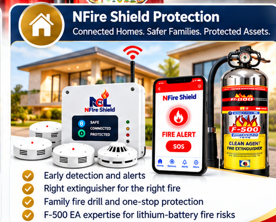 NFire Shield fire alarm, app and F-500 EA concept
